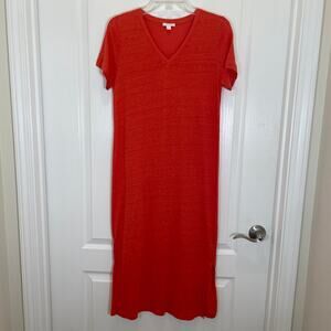 COS T-Shirt‎ Dress Linen Blend Vneck Orange Maxi with Slits Minimalist Basics S